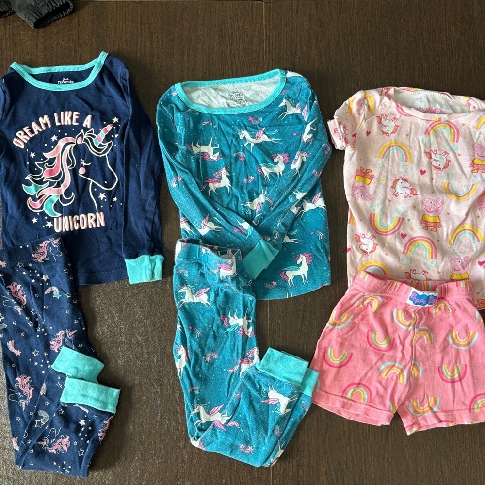Unicorn and Rainbow Peppa Kids Pajama Set 3qty Bundle